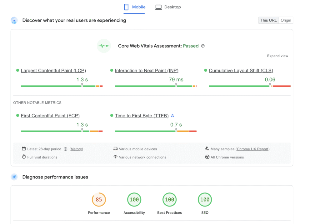 Page speed optimization example